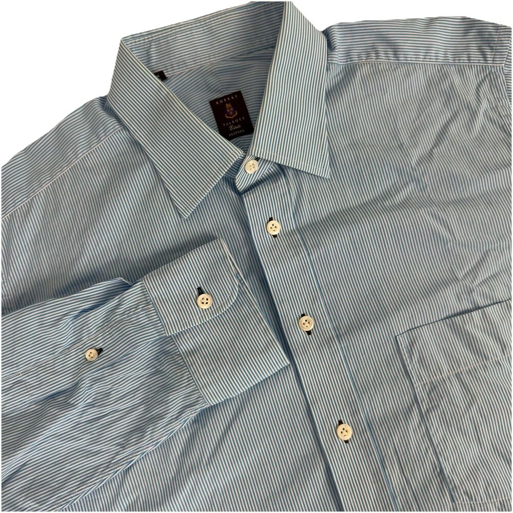 Robert Talbott Estate Men Dress Shirt 16 1/2 48/49 Blue,White Striped Button Up
